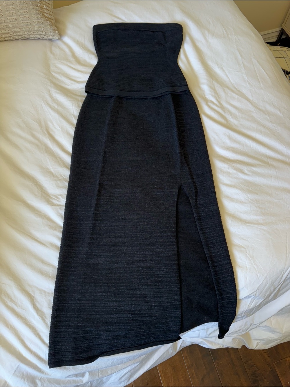 Navy Strapless 2 Piece Midi Skirt with Side Slit with Shimmer